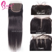 Swiss Lace Top Closure 4x4 Straight Human Hair Closure Bleached Knots 3 Part Middle Part Free Part