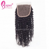 Real Virgin Human Hair Arfo Kinky Curly Lace Closure 4x4 Bleached Knots Free Middle 3 Way Part
