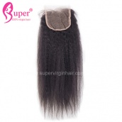 Kinky Straight Virgin Human Hair Top Lace Closure 4x4 Bleached Knots Natural Black Color