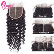 Virgin Remy Brazilian Deep Wave Hair Best Swiss 4x4 Cheap Weave Lace Closure Piece Free Middle 3 Part
