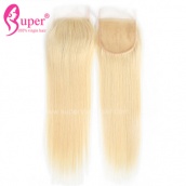 613 Blonde Virgin Straight Human Hair Extensions Top Lace Closure 4x4