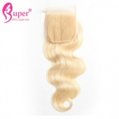 613 Blonde Virgin Human Hair Body Wave Top Lace Closure 4x4 Free Part Middle Part Three Part