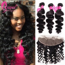 Best Match 13x4 Lace Frontal Closure With 3 or 4 Bundles Premium Brazilian Loose Wave Virgin Human Hair Extensions