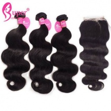 Brazilian Virgin Hair Body Wave 3 or 4 Bundles With Top Lace Closure 4x4 Premium Cheap Remy Human Hair Extensions