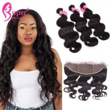 13x4 Lace Frontal Closure Body Wave With 2 or 3 Bundles Premium Unprocessed Brazilian Virgin Remy Human Hair Extensions