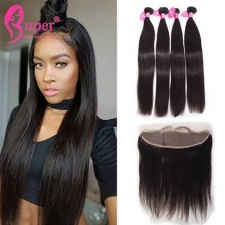 Best Match 13x4 Lace Frontal Closure With 2 or 3 Bundles Premium Natural Brazlian Straight Virgin Human Hair Extensions