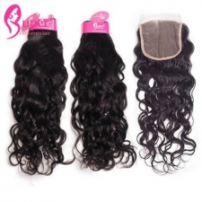 Water Wave Brazilian Weave hair 3 or 4 Bundles With Lace Closure 4x4