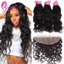 13x4 Lace Frontal Closure With Bundles Premium Brazilian Water Wave Remy Human Hair Weave