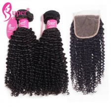 Brazilian Virgin Hair Afro Kinky Curly Weave 3 or 4 Bundles With Top Lace closure 4x4 Premium Remy Human Hair Extensions