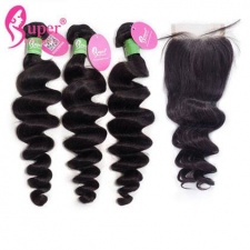 Best Match Peruvian Loose Wave 3 or 4 Bundles With Top Lace Closure 4x4 Premium Virgin Remy Human Hair Extensions uk