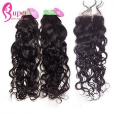 Best Match Water Wave 3 or 4 Bundles With Top Lace Closure 4x4 Real Peruvian Virgin Remy Hair Weave Natural Black Color