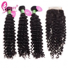 Best Match Peruvian Curly Hair 3 or 4 Bundles With Top Lace Closure 4x4 Premium Real Virgin Human Hair Extensions