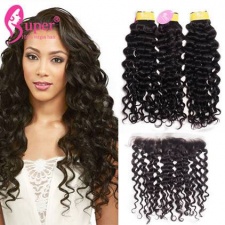 Ear To Ear Lace Frontal Closure 13x4 With 2 or 3 Bundles Premium Malaysian Jerry Curly Real Virgin Remy Human Hair Weft