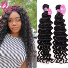 Real Virgin Remy Indian Deep Wave 100 Human Hair Extensions For Sale Cabelo Humano 3 or 4 Bundles Deal Natural Black Color