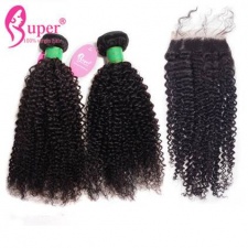 Mongolian Kinky Curly Virgin Hair 3 or 4 Bundles With Top Lace Closure 4x4 Best Match Real Human Hair Extensions