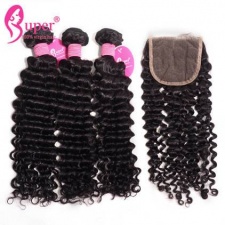 Cheap Wholesale Premium Curly Human Hair Bundles With Closure 4x4 Swiss Lace