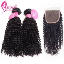 Kinky Curly 3 or 4 Bundles With Lace Closure 4x4 Brazilian Remy Human Hair Extensions For Sale