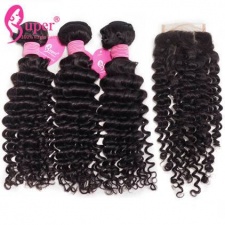 Curly Human Hair Weave 3 or 4 Bundles With Top Lace Closure 4x4 Cheap Remy Hair Extensions Cabelo Humano