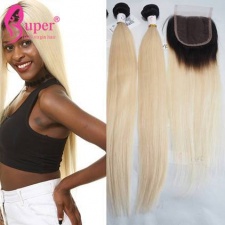 Blonde To Ombre Weave 1b 613 Straight Hair With Lace Closure 4x4
