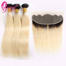 1b 613 Blonde Ombre On Dark Hair Extension Virgin Remy Straight Hair With Lace Frontal 13x4