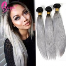 Two Color Fashion Ombre Hair 1b Grey Natural Straight Virgin Human Hair Bundle Deals