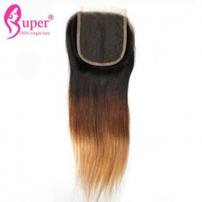 Brown To Blonde Best Ombre Hair Lace Closure 4x4 3 Color 1b 4 27 Straight Virgin Human Hair