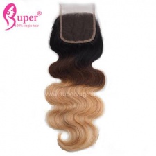 Ombre Highlights Color 1b 4 27 Virgin Human Hair Body Wave Top Lace Closure 4x4