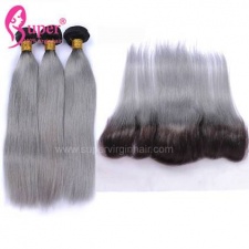 Two Color Ombre Hair 1b Grey 2 or 3 Bundles With Lace Frontals 13x4 Best Straight Remy Human Hair Weave