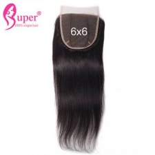 6x6 Top Lace Closure Free Part With Baby Hair Brazilian Straight Virgin Hair Natural Black #1b