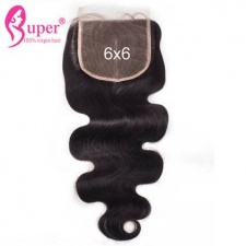 6x6 Swiss Lace Closure Bleached Knots Peruvian Body Wave Virgin Human Hair Can Be Dyed