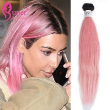 Ombre Weave 1b Pink With Dark Roots Natural Straight Human Hair Bundles For Sale