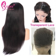 Transparent Full Lace Wigs Pre Plucked 130% Density Straight Virgin Human Hair Natural Black 
