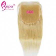 613 Blonde 6x6 Top Lace Sew In Closure Brazialin Straight Super Virgin Hair 