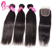 Affordable Brazilian Hair Bundles With Lace Closure 4x4 100 Remy Human Hair Straight On Sale