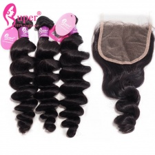 Indian Human Hair Loose Wave With Lace Closure 4x4 100 Real Virgin Hair With Baby Hair