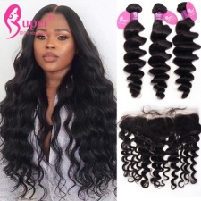 Indian Loose Wave Best Remy Hair With Lace Frontal 13x4 Ear To Ear 100 Human Hair Black Color
