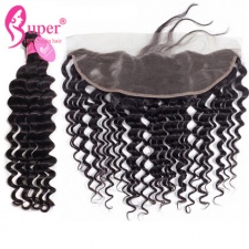 Deep Wave Raw Indian Hair With Ear To Ear Lace Frontal 13x4 Premium Remy Human Hair Extensions