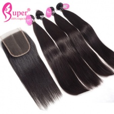 Burmese Bundle Deals Hair With Top Lace Closure 4x4 Bleached Knots 100 Remy Human Hair Straight