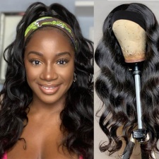 Women Headband Wig Natural Brazilian Human Hair Full Machine Made Glueless Wigs 180%
