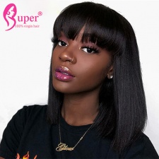 Straight Human Hair Short Bob Wigs With Bangs Affordable Cheap Price Machine Made Wig
