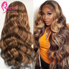 Highlight Wig Brown Piano Color Ombre Brazilian Body Wave Lace Closure Human Hair Wigs For Women