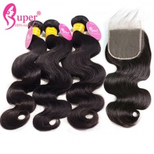 Best Malaysian Virgin Hair Body Wave 3 or 4 Bundles With Top Lace Closure 4x4 Real Human Hair Extensions