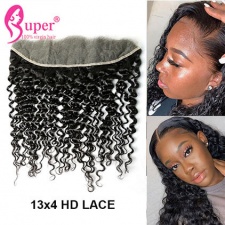 Invisible HD Lace Frontal Closure 13x4 Brazilian Deep Curly Human Hair Frontals Pre Plucked