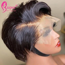 Transparent Lace Pixie Cut Wig Short Bob Straight Human Hair Wigs T Part 