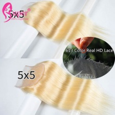 613 Blonde 5x5 Real HD Lace Closure Pre Plucked Brazilian Hair For African American